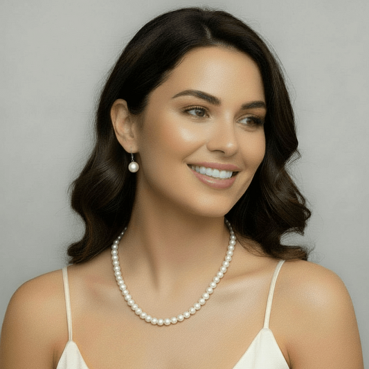 White Similated Pearls and Earrings 32" Necklace Set