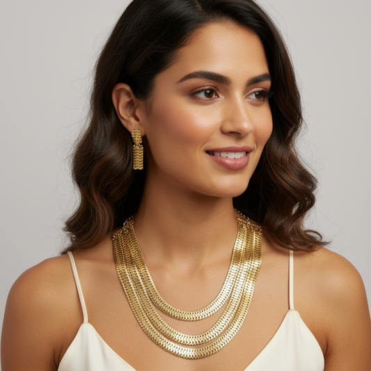 Lucia 3 Layer  Flat Mesh 18" Chain Necklace Set