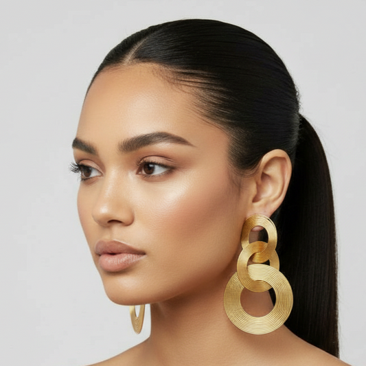 Gold Tone Hoop Dangle Swirl  3" Earrings