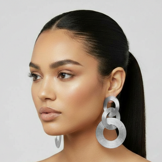 Silver ToneHoop Dangle Swirl 3" Earrings