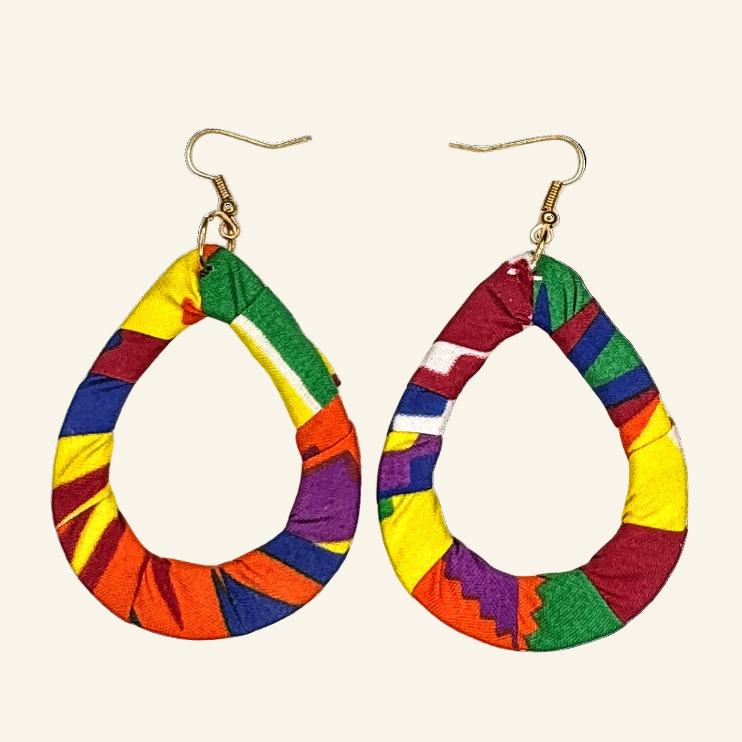 Print Cloth Wrapped Teardrop 2" Earrings V3