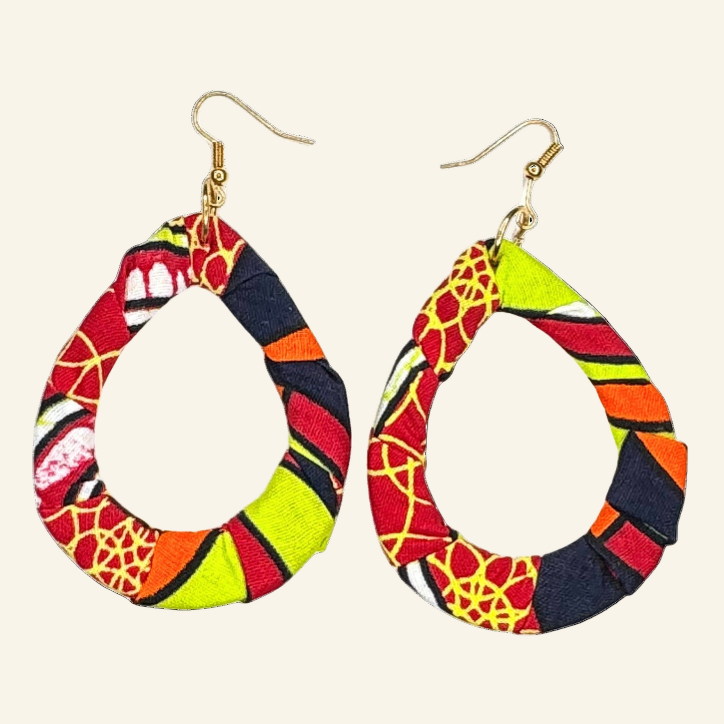 Print Cloth Wrapped Teardrop 2" Earrings V4
