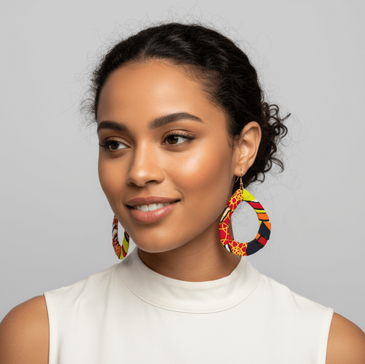 Print Cloth Wrapped Teardrop 2" Earrings V4