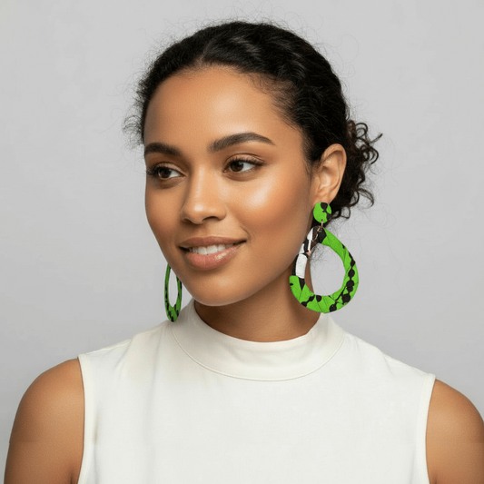 Print Cloth Wrapped Teardrop 2" Earrings V5
