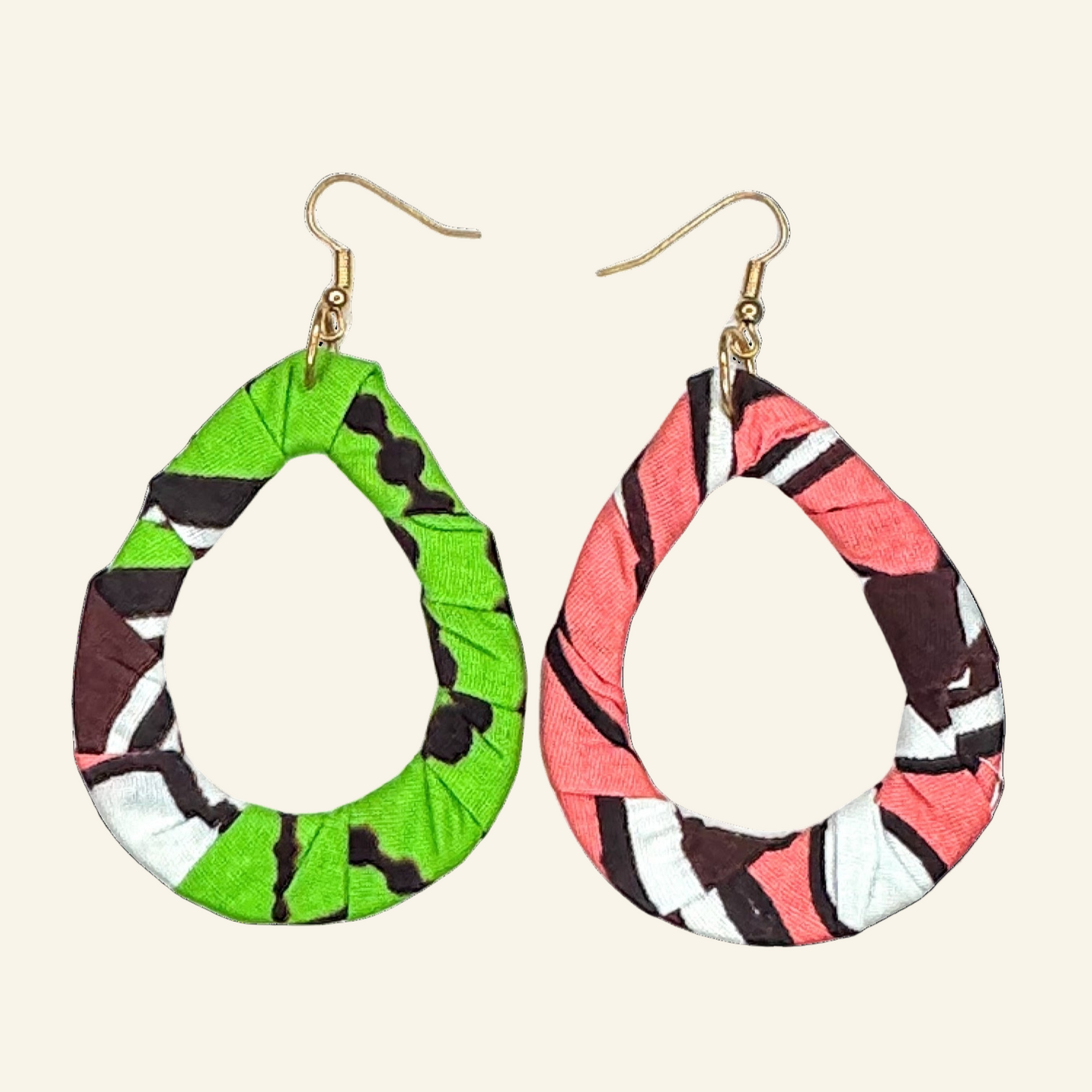 Print Cloth Wrapped Teardrop 2" Earrings V6