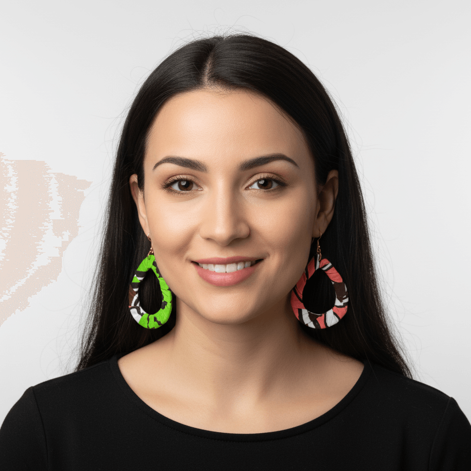 Print Cloth Wrapped Teardrop 2" Earrings V6