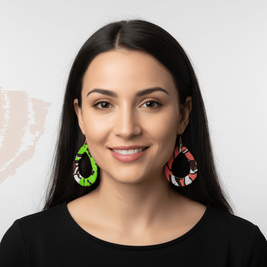 Print Cloth Wrapped Teardrop 2" Earrings V6