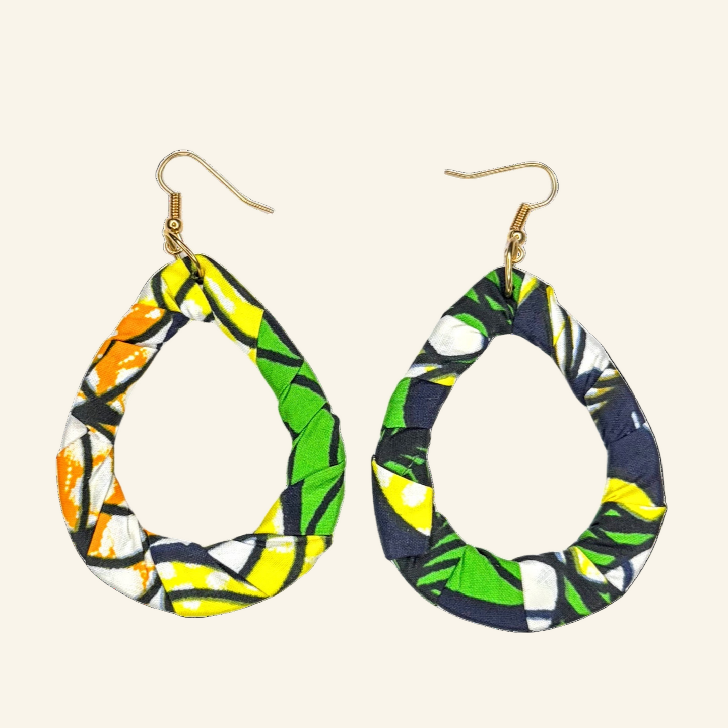 Print Cloth Wrapped Teardrop 2" Earrings V8