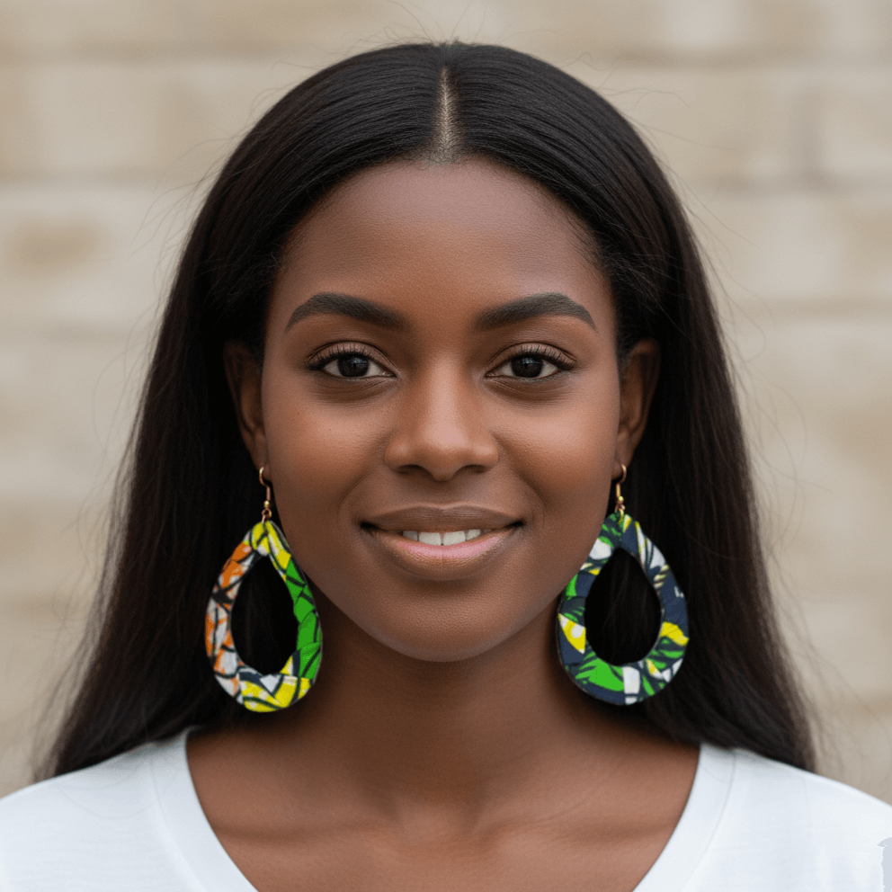 Print Cloth Wrapped Teardrop 2" Earrings V8
