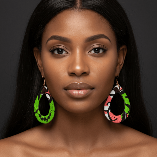Print Cloth Wrapped Teardrop 2" Earrings V9