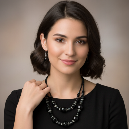Double Strand Black Bead 17" Necklace Set