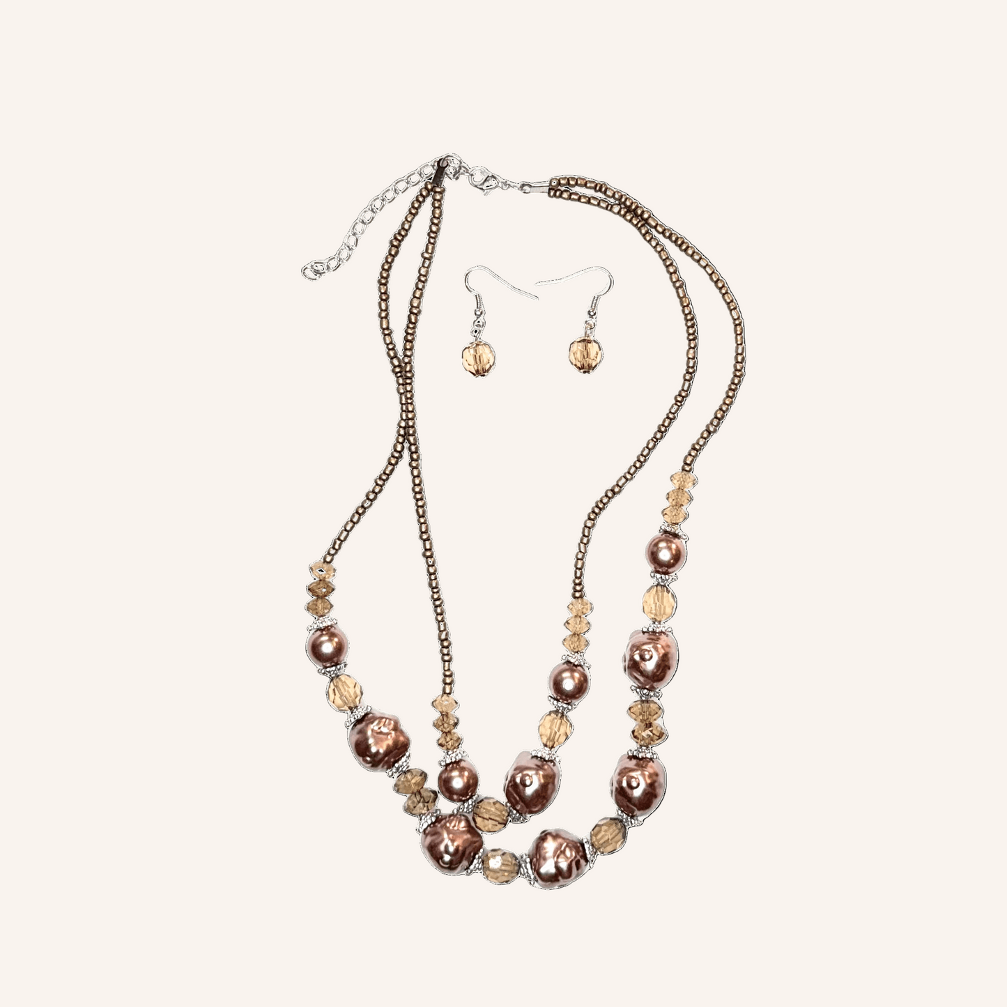 Double Strand Brown Bead 17" Necklace Set