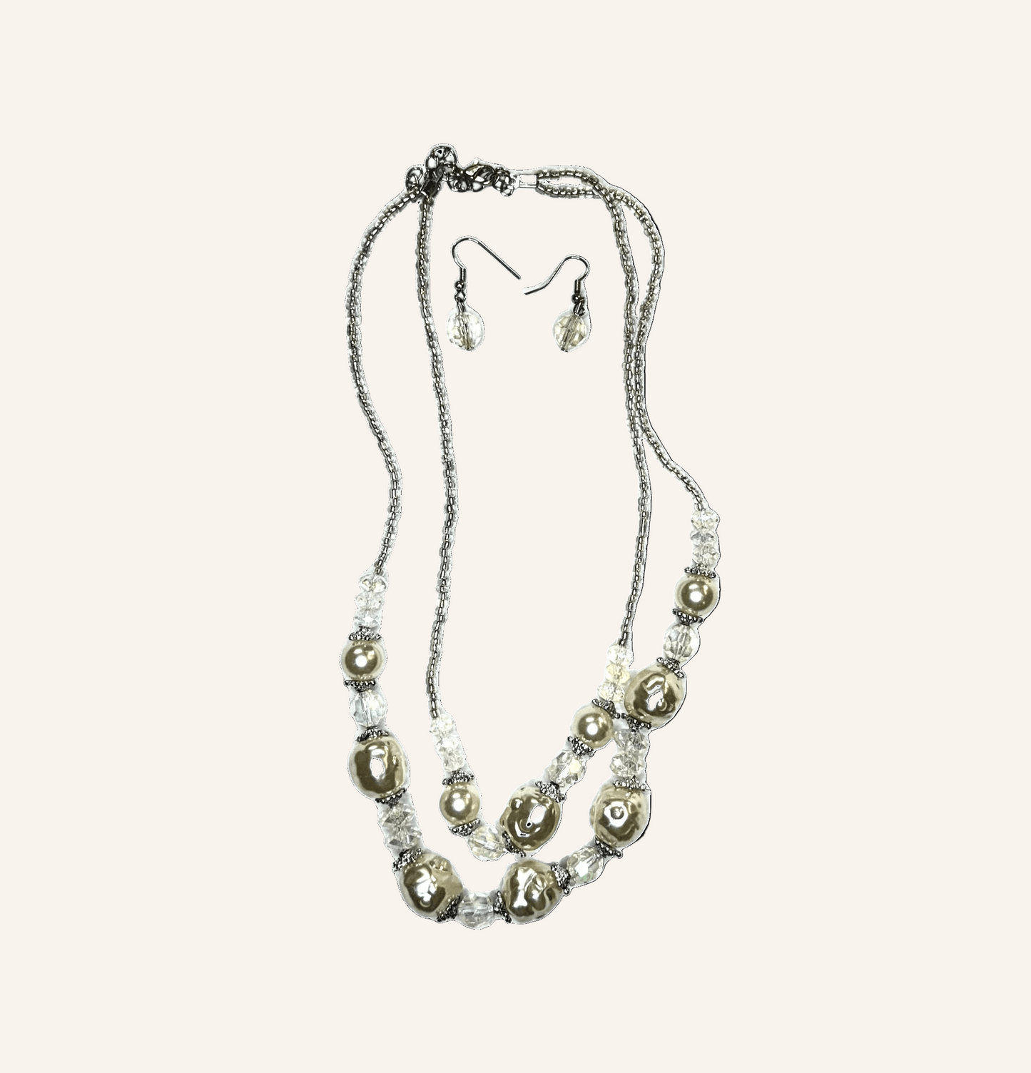Double Strand Ivory Bead 17" Necklace Set