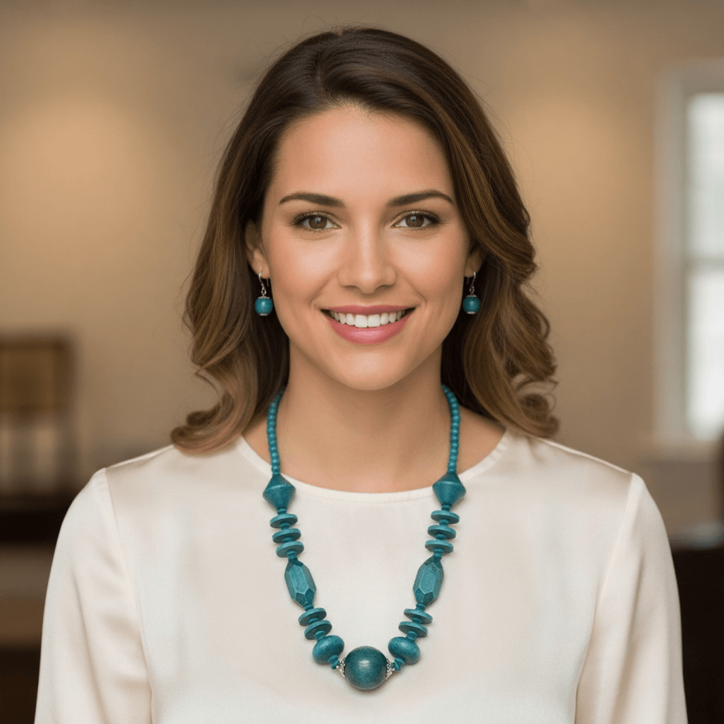 Chunky Cube Wood Beads Necklace  Set 32"