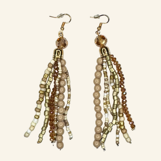 Coffee Tassel Beaded 4" Earrings