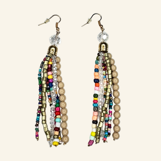 Multi Color Tassel Beaded 4" Earrings