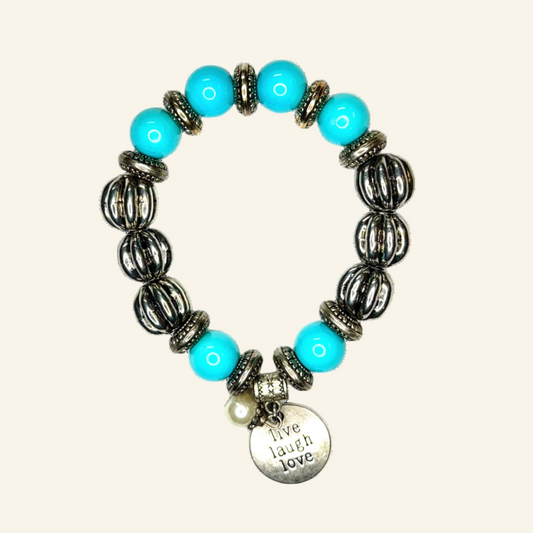 Blue Silver tone Accent Stretch Beads Bracelet