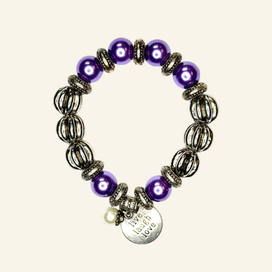 Purple Silver tone Accent Stretch Beads Bracelet