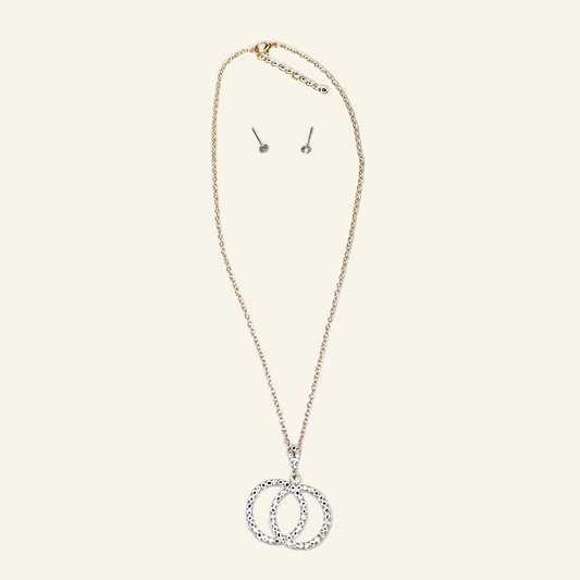 Double Circle Rhinestone Goldtone 20" Pendant Necklace