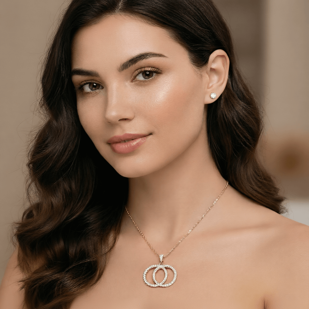 Double Circle Rhinestone Gold Tone Pendant