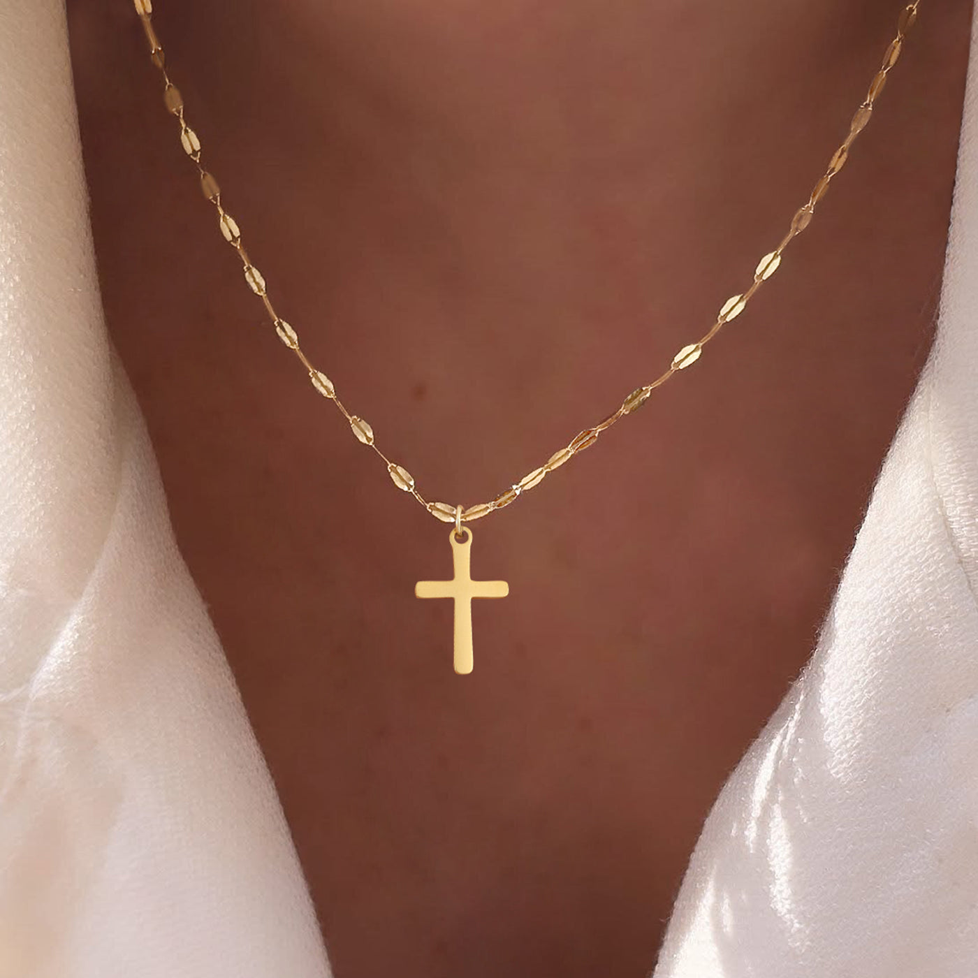 Classic Cross Zircon Pendant Necklace Lip Chain