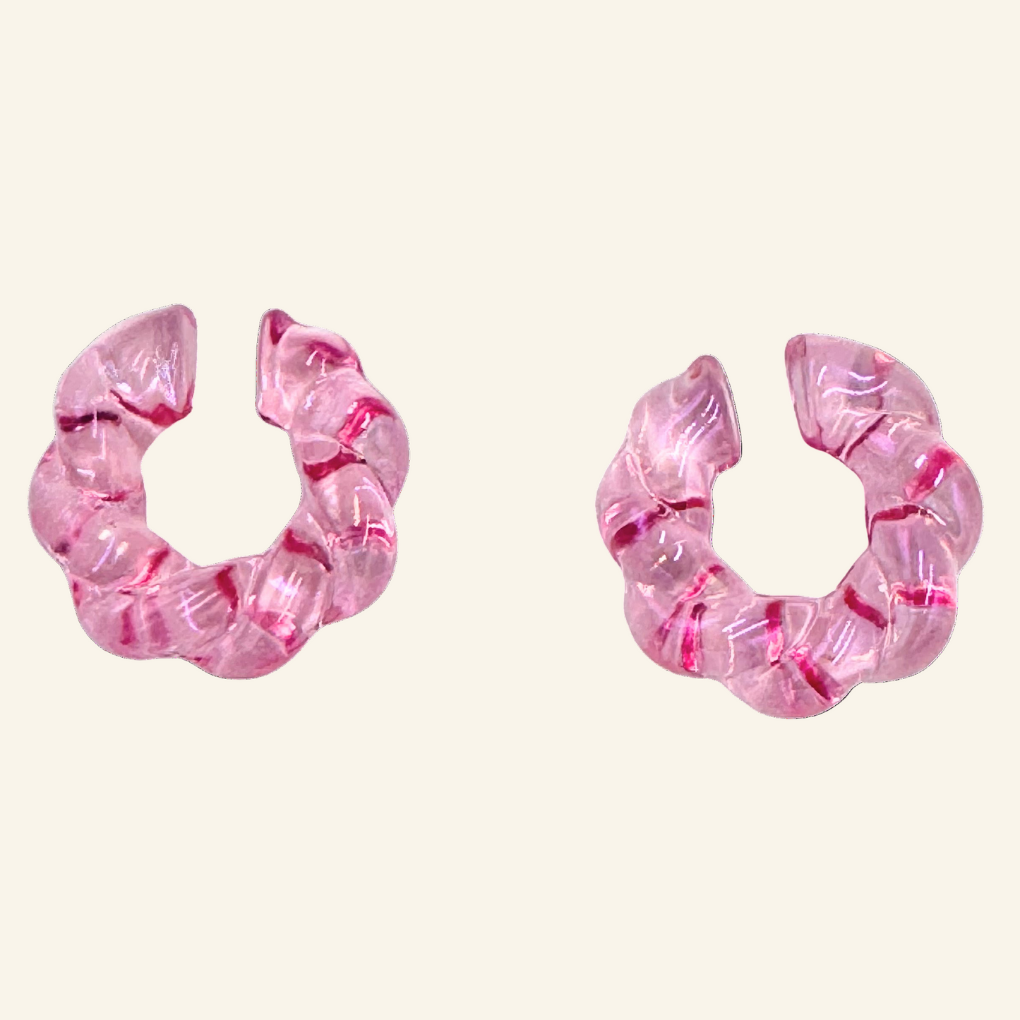 Two Pink Twisted Translucent 1" Ear Cuffs