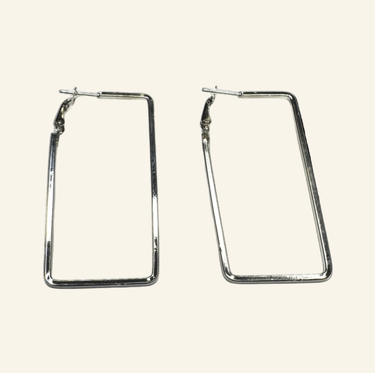 Rectangle Simulated Silver Earrings 3"