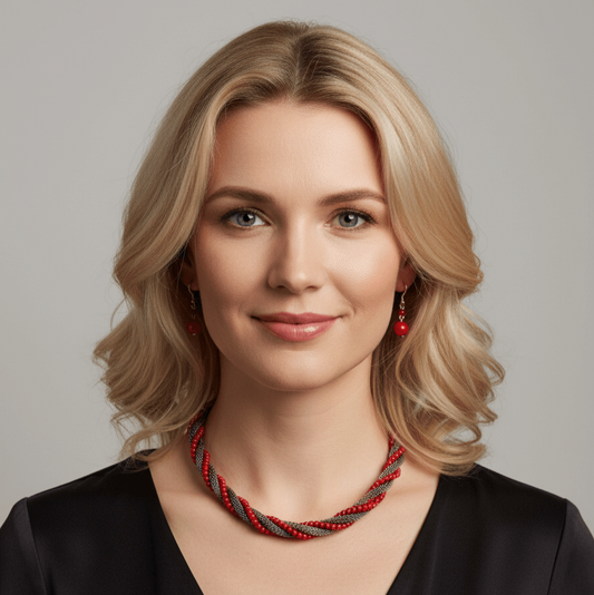 Red Tone Muti-Color Twisted Rope 20" Necklace Set
