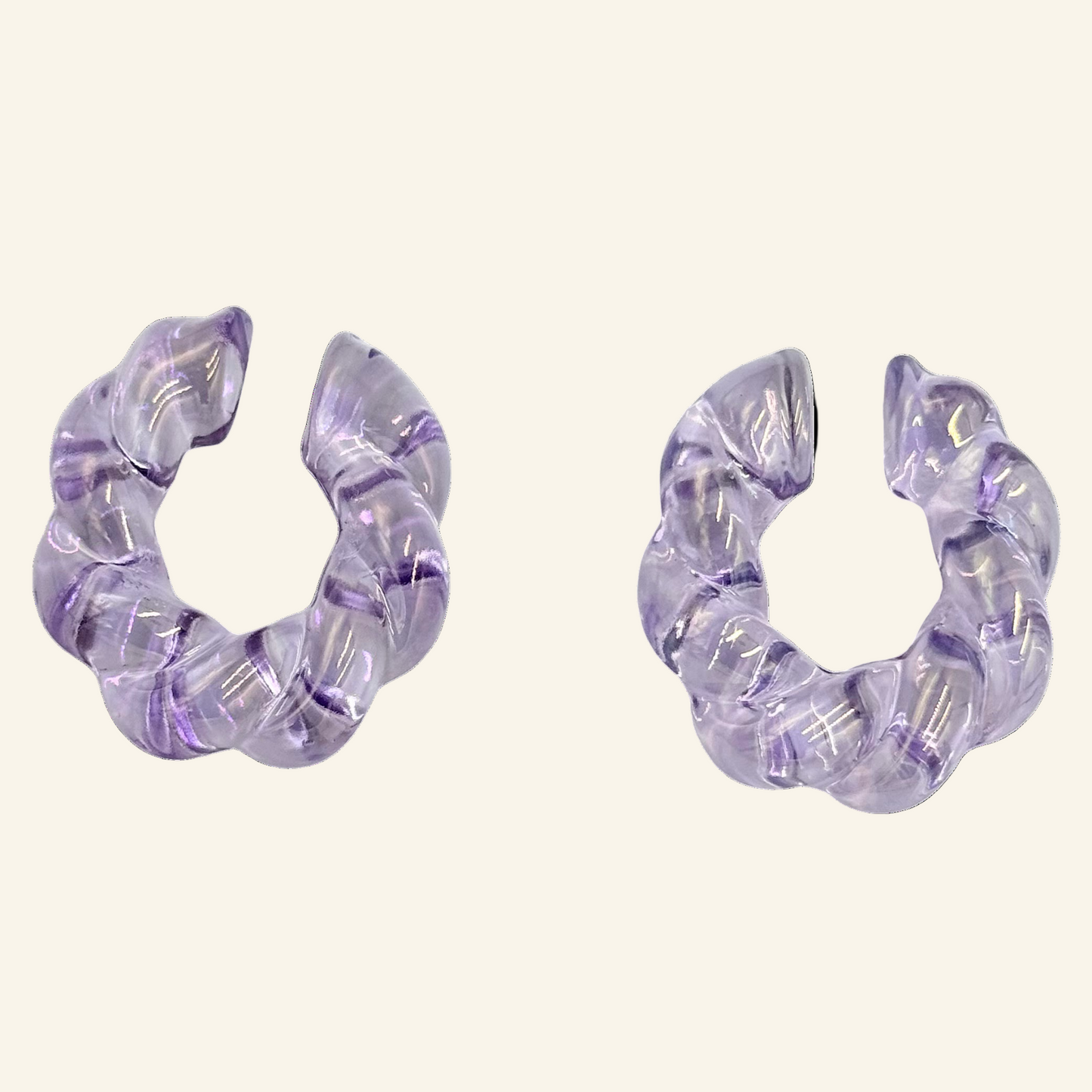 Two Purple Twisted Translucent 1" Ear Cuffs
