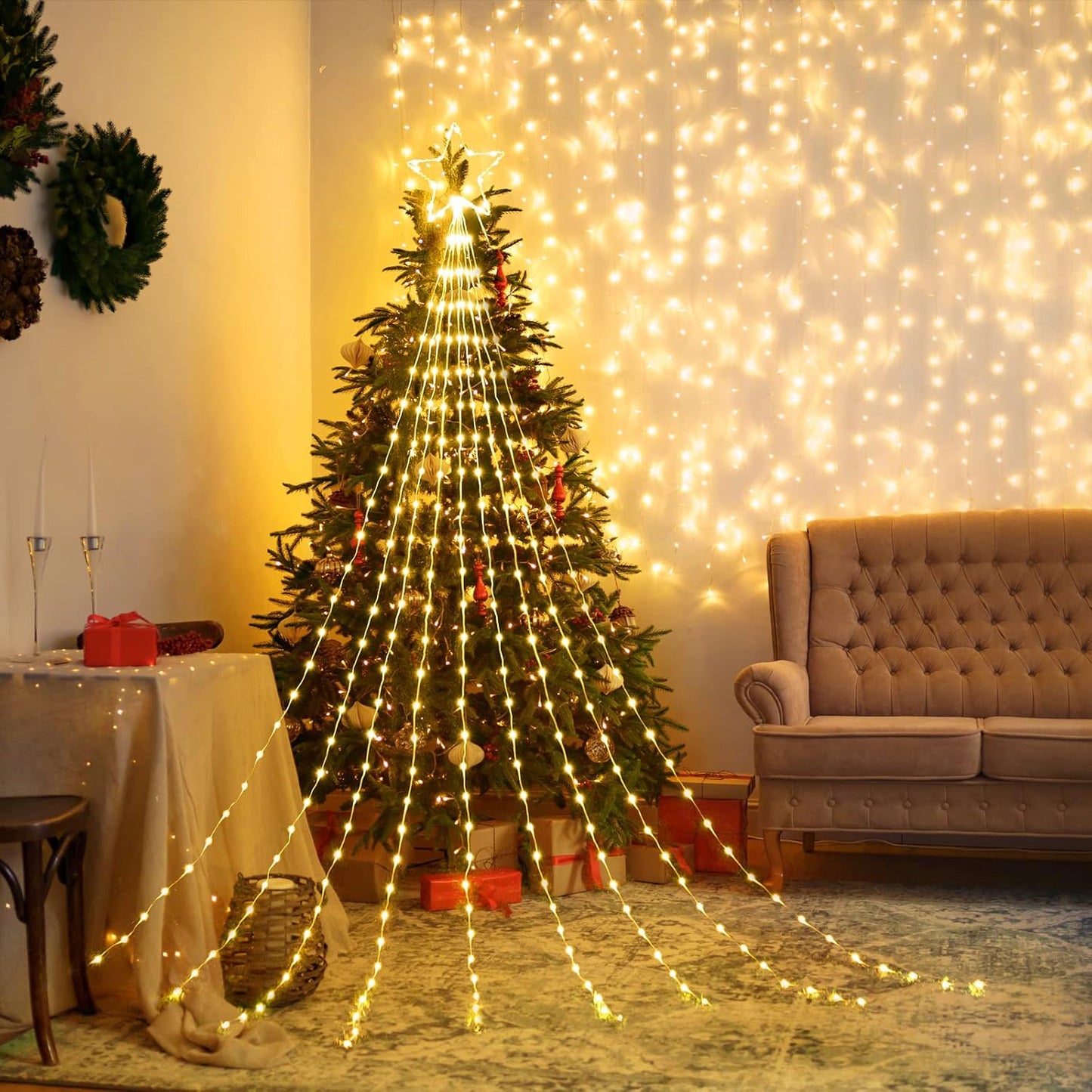 ✅ Christmas Lights 12” Star 9 Curtain 11.5 ft String Lights