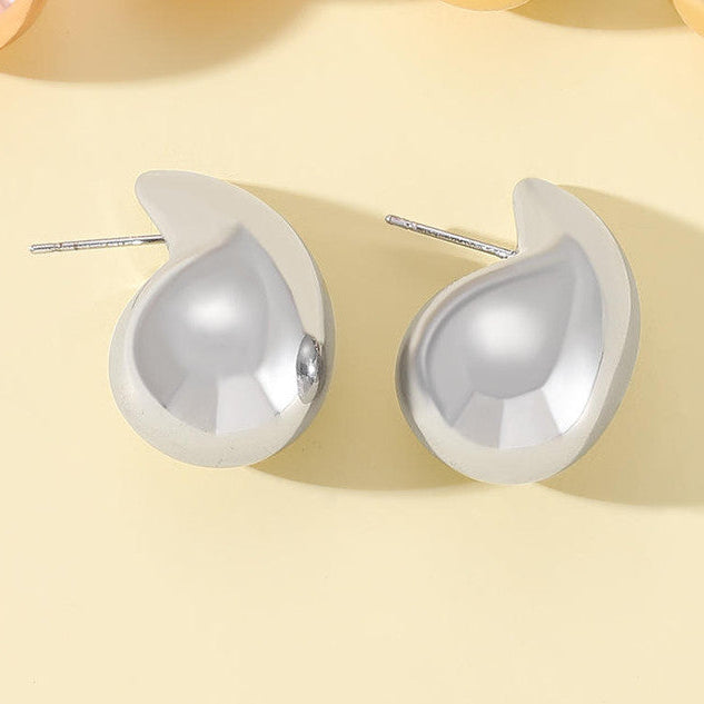 Silver Plated Large Tear Drop Chunky 1.2" Earrings