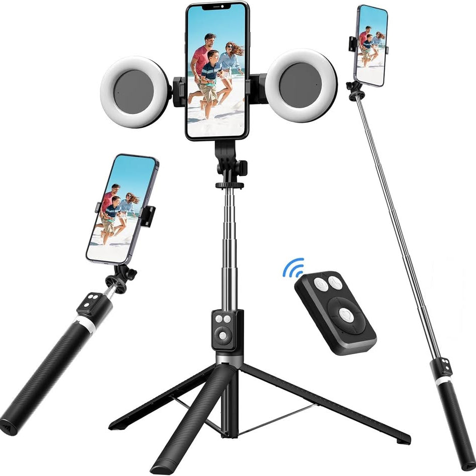6 In 1 Selfie Stick With 2 Lights, 67" Phone Tripod (Color Black)