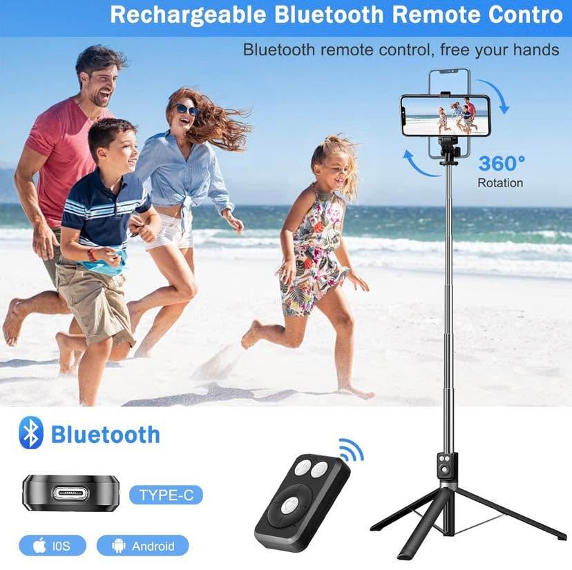 6 In 1 Selfie Stick With 2 Lights, 67" Phone Tripod (Color Black)