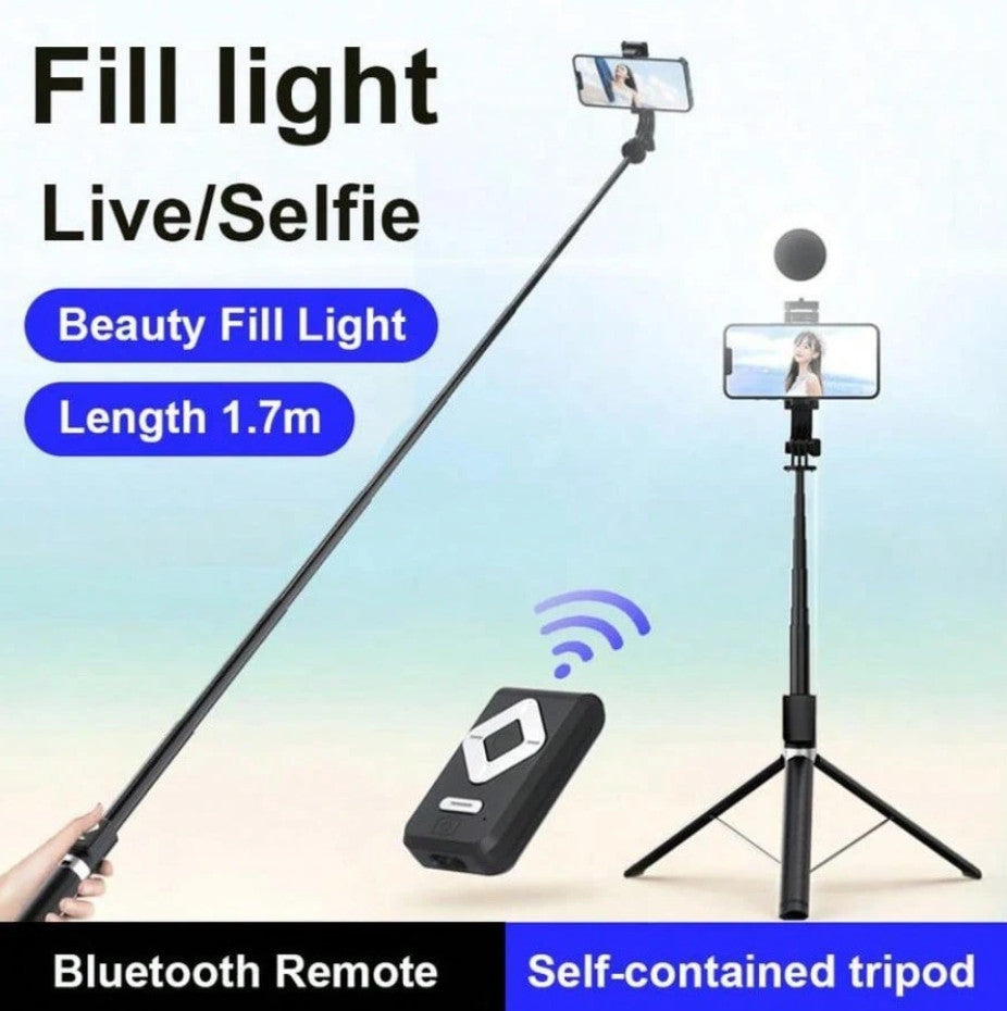 6 In 1 Selfie Stick With 2 Lights, 67" Phone Tripod (Color Black)